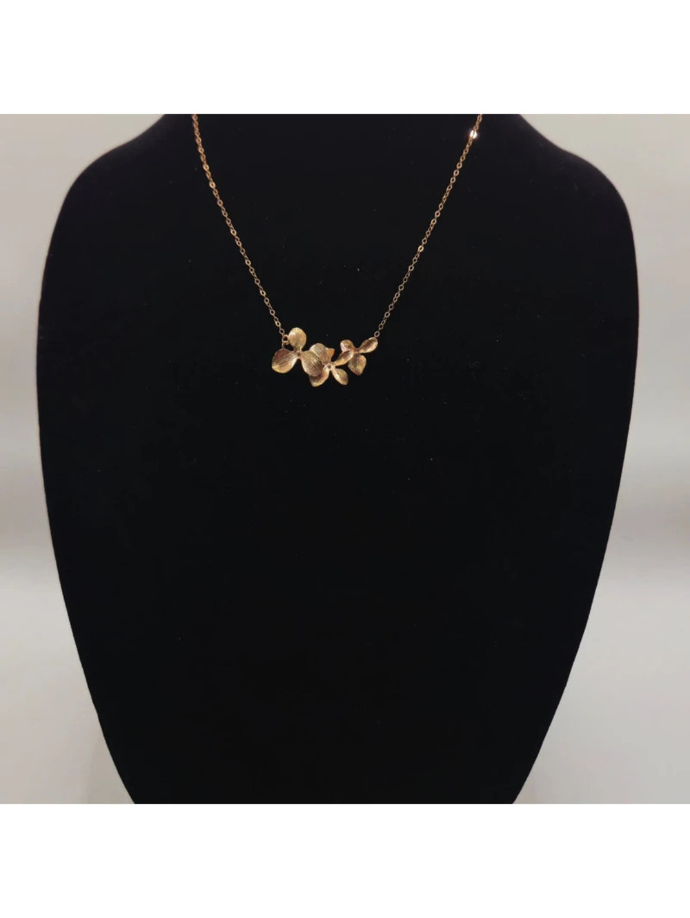 GRL Rose Gold-Tone Triple Orchid Flower Pendant Necklace